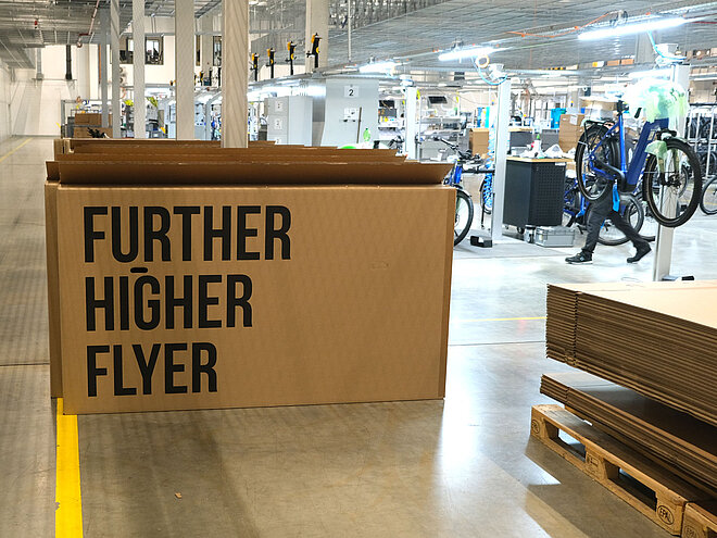 Kettler-Werkshalle in Sankt Ingbert mit Flyer-Karton.