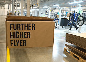 Kettler-Werkshalle in Sankt Ingbert mit Flyer-Karton.