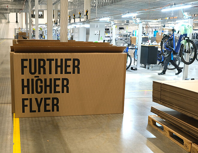 Kettler-Werkshalle in Sankt Ingbert mit Flyer-Karton.