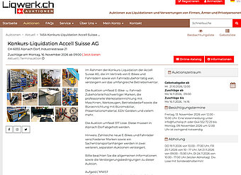 Screenshot der Ankündigung der Accell Suisse-Liquidation.
