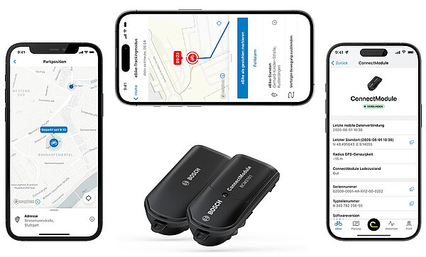 Smartphones und ConnectModule von Bosch E-Bike Systems.