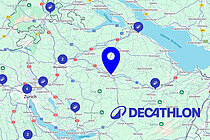 Karte der Ostschweiz mit Decathlon-Filialen.